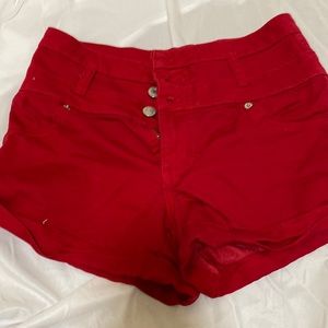Red jean shorts